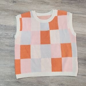 Women's Pink and Orange Checkered Sleeveless Vest